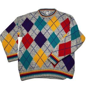 Twickers Alex Gordon Men's Sweater Argyle Grey/ylw/prple Cotton Men's Medium VTG